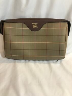 Vintage Burberrys Nova Check Pouch/Clutch 9.5" x 7" Brown Leather COA EUC